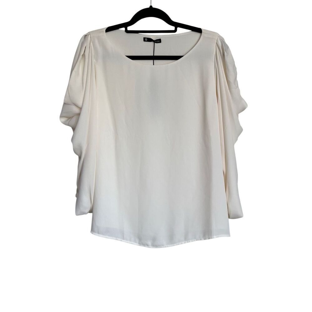 Revolve Krisa Blouse Womens Medium Chiffon Ivory Balloon Flutter Sleeve Chiffon